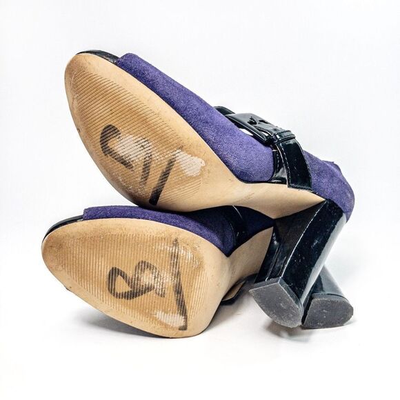Michael Kors Hanna Purple Suede Open Toe Buckle Pumps Sz 7M - Picture 8 of 11